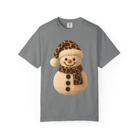 Cute Leopard Faux Knit Snowman Winter - Comfort Colors | Trendy Women's T-Shirt. Direct to Garment. Printed & Shipped in the USA. Unisex Sizes.