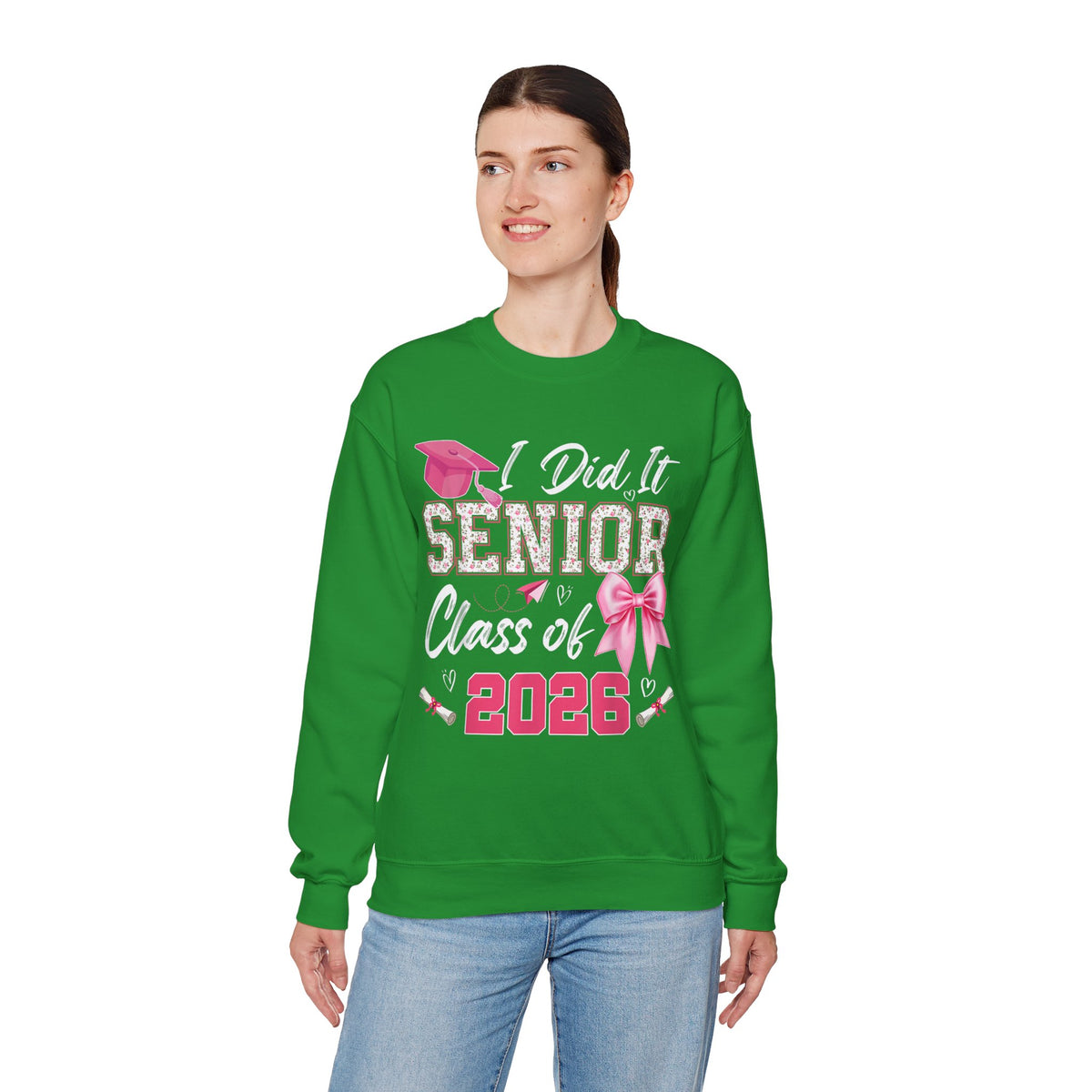 Class of 2026 I Did It Senior Coquette Bow Graduation – Gildan Heavy Blend | Trendy Women’s Soft Sweatshirt. Direct to Garment. Printed & Shipped in the USA. Unisex Sizes.