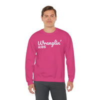 Wranglin' Kids Funny Mom Dad – Gildan Heavy Blend | Trendy Women’s and Men's Soft Sweatshirt. Direct to Garment. Printed & Shipped in the USA. Unisex Sizes.