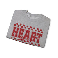 Heart Breaker, Red Checkered Distressed – Gildan Heavy Blend | Trendy Women’s Soft Sweatshirt. Direct to Garment. Printed & Shipped in the USA. Unisex Sizes.