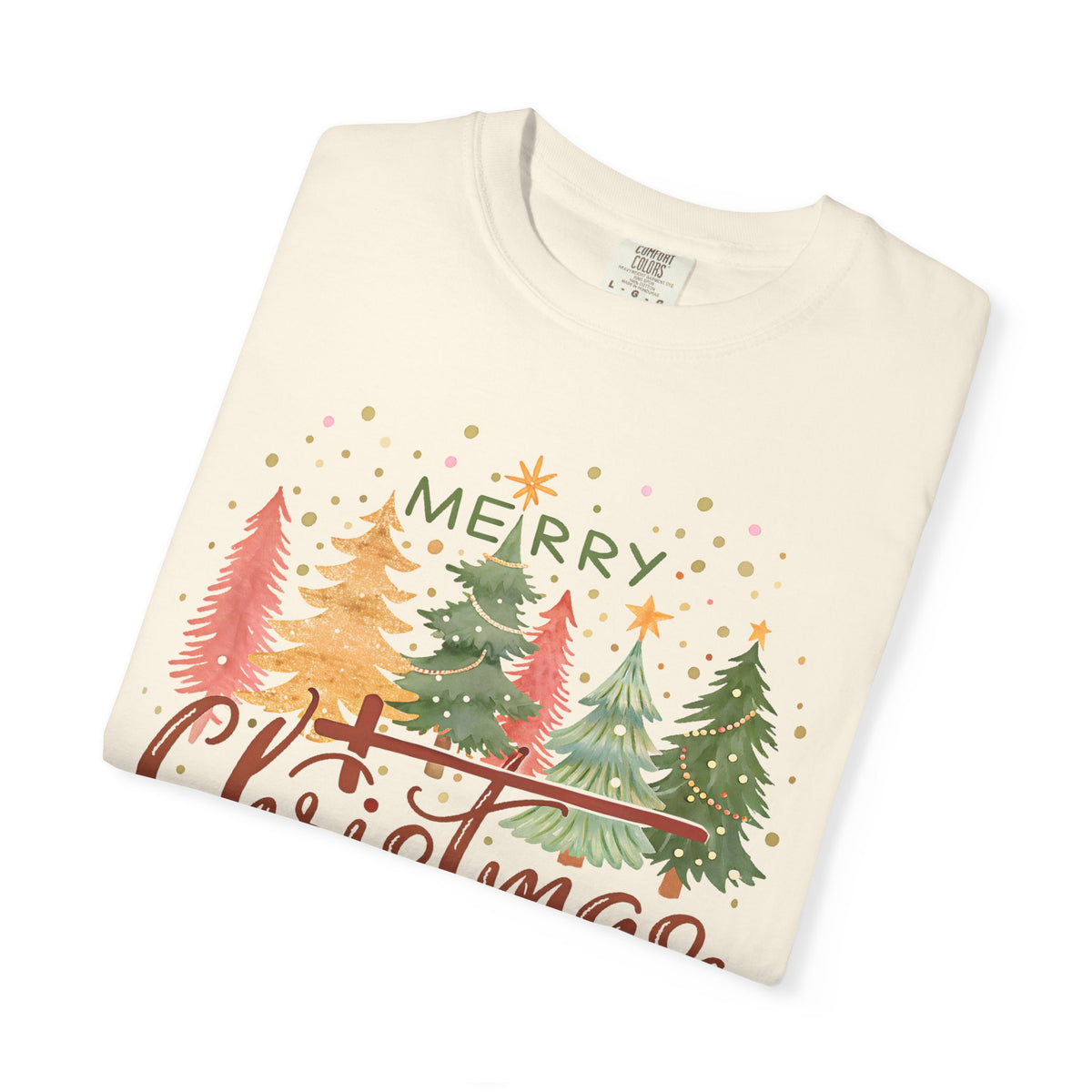 Merry ChrisTmas - Christian Faith - Comfort Colors | Trendy Women's T-Shirt. Direct to Garment. Printed & Shipped in the USA. Unisex Sizes.