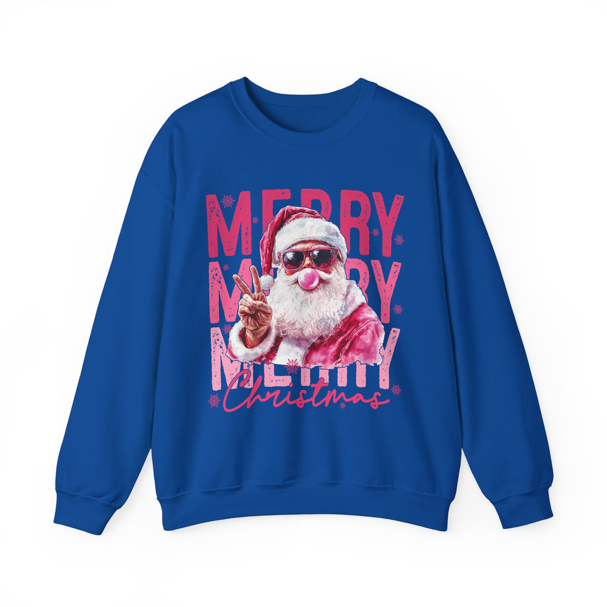Pink Merry Christmas Bubblegum Santa – Gildan Heavy Blend | Trendy Women’s Soft Sweatshirt. Direct to Garment. Printed & Shipped in the USA. Unisex Sizes.
