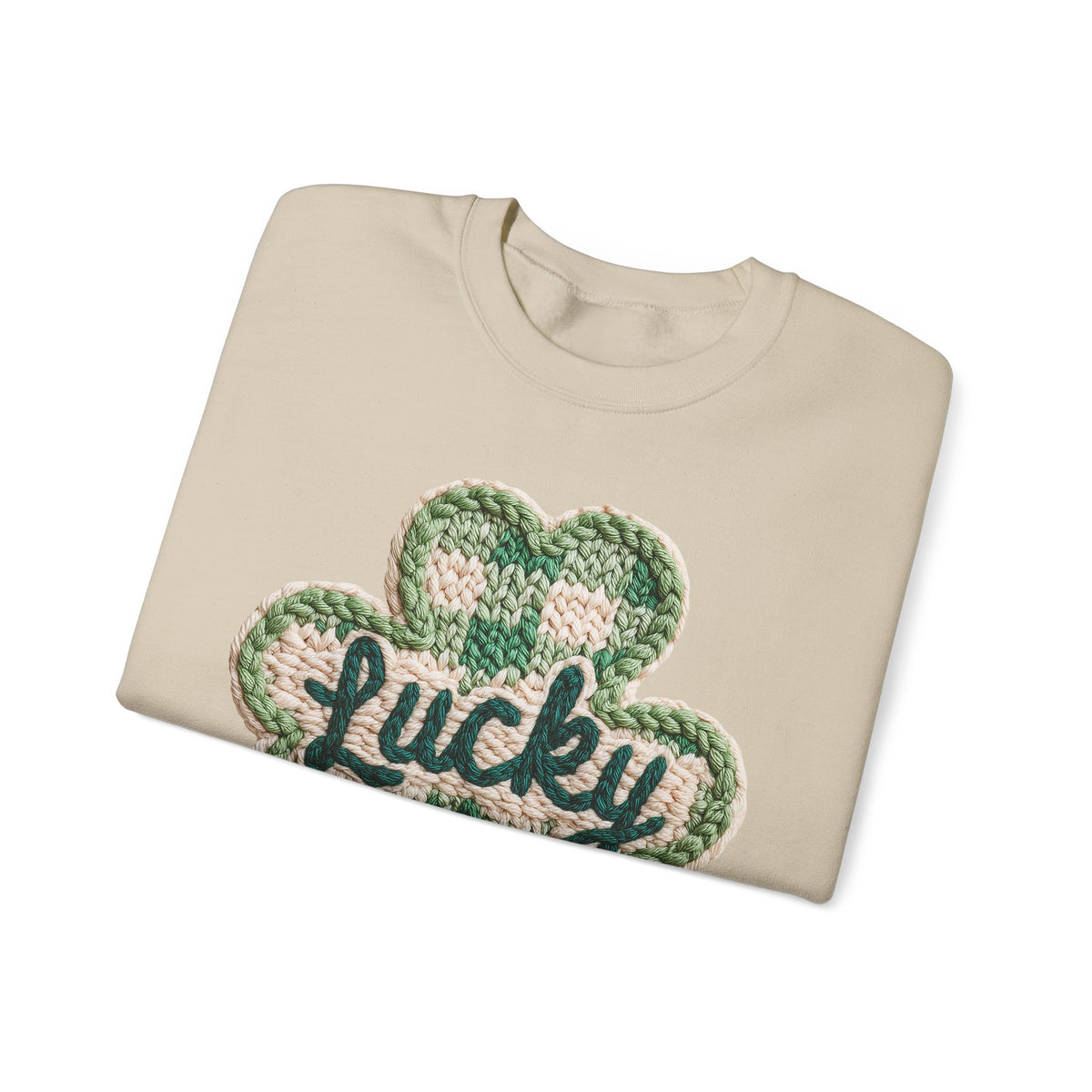 Lucky Shamrock Faux Knit – Gildan Heavy Blend | Trendy Men's and Women’s Soft Sweatshirt. Direct to Garment. Printed & Shipped in the USA. Unisex Sizes.