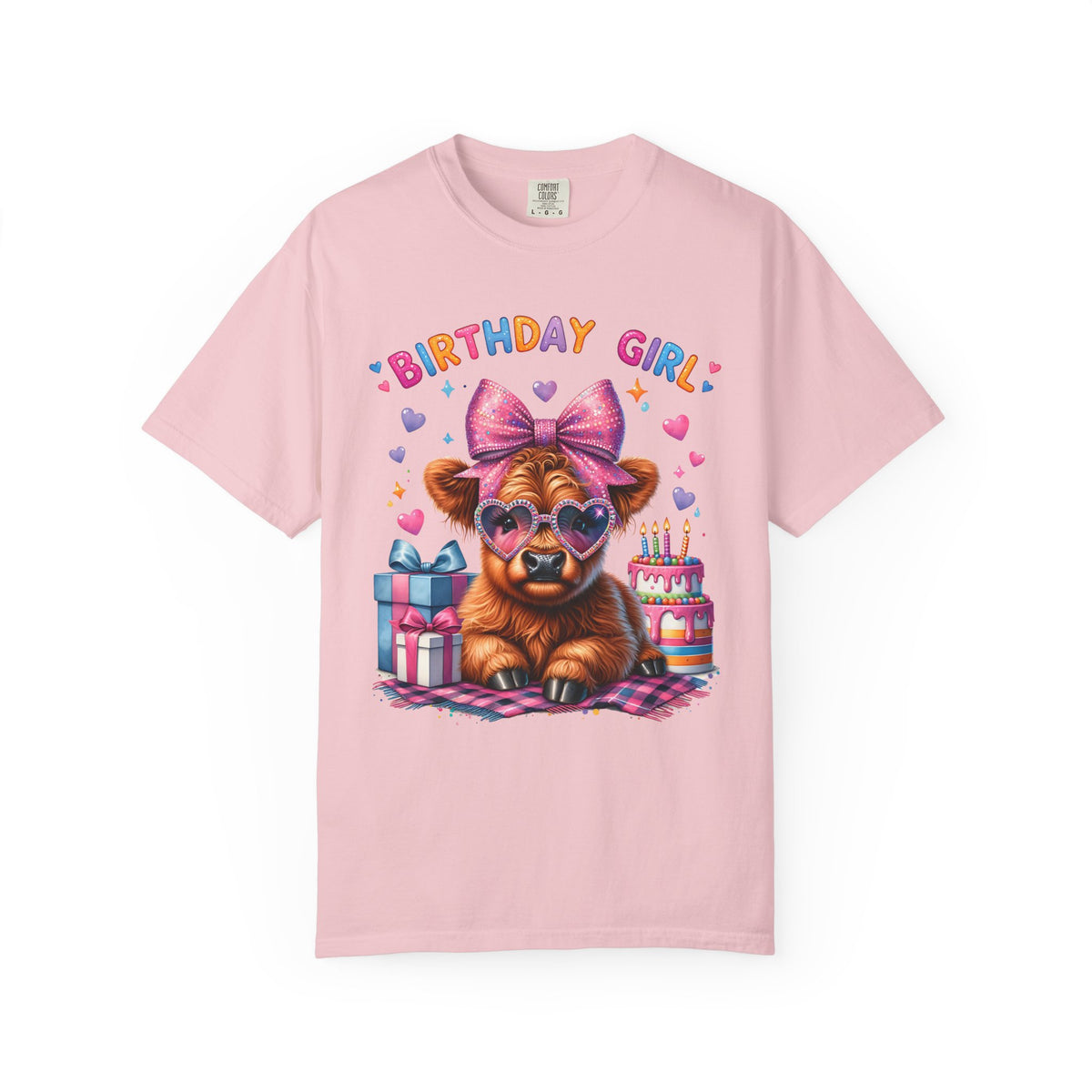 Birthday Girl, Highland Cow - Comfort Colors | Trendy Women's T-Shirt. Direct to Garment. Printed & Shipped in the USA. Unisex Sizes.