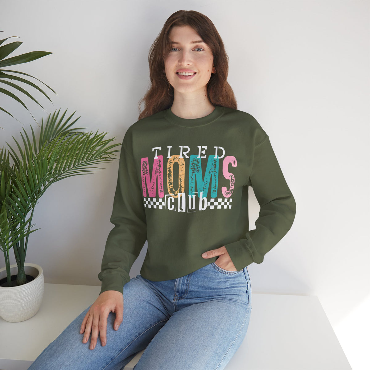 Tired Moms Club Pastel – Gildan Heavy Blend | Trendy Women’s Soft Sweatshirt. Direct to Garment. Printed & Shipped in the USA. Unisex Sizes.