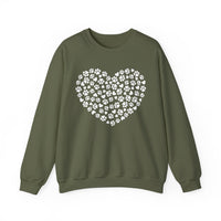 Dog Paw Heart – Gildan Heavy Blend | Trendy Women’s Soft Sweatshirt. Direct to Garment. Printed & Shipped in the USA. Unisex Sizes.