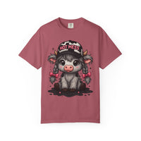 Cute Highland Cow 'Hot Mess' In Braids  - Comfort Colors | Trendy Women's T-Shirt. Direct to Garment. Printed & Shipped in the USA. Unisex Sizes.