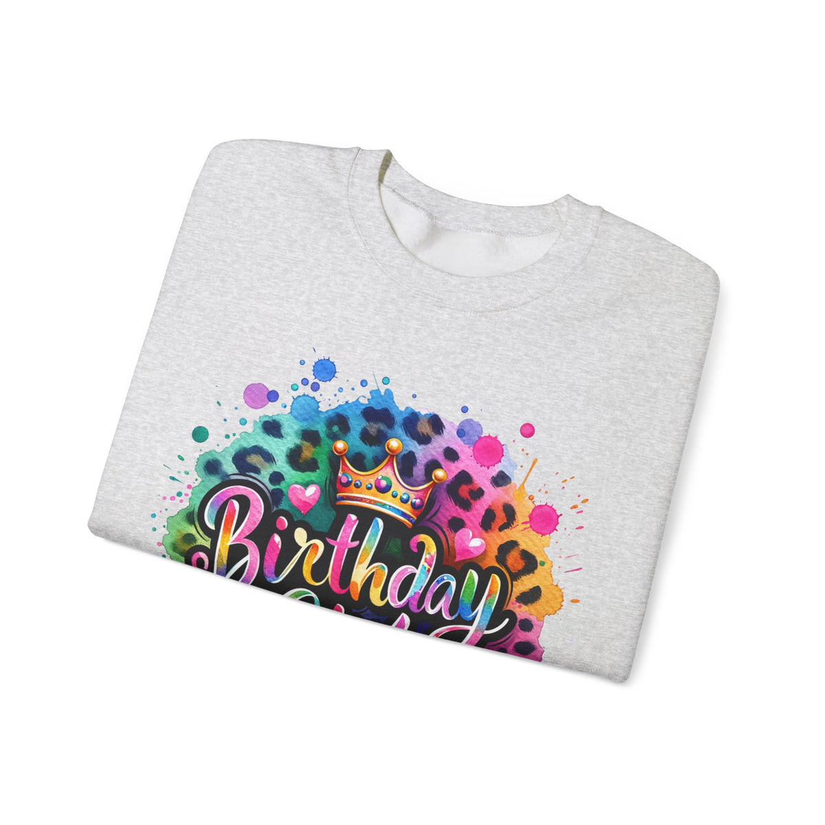 Birthday Girl, Neon Leopard – Gildan Heavy Blend | Trendy Women’s Soft Sweatshirt. Direct to Garment. Printed & Shipped in the USA. Unisex Sizes.