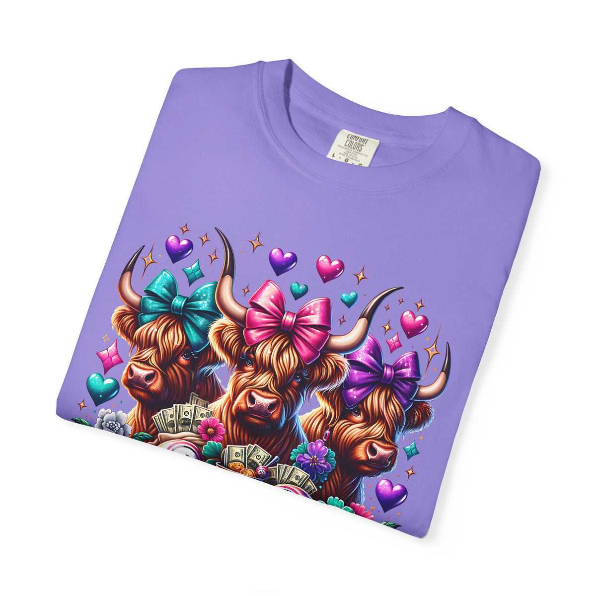 Cute Highland Cows Bingo Squad - Comfort Colors | Trendy Women's T-Shirt. Direct to Garment. Printed & Shipped in the USA. Unisex Sizes.