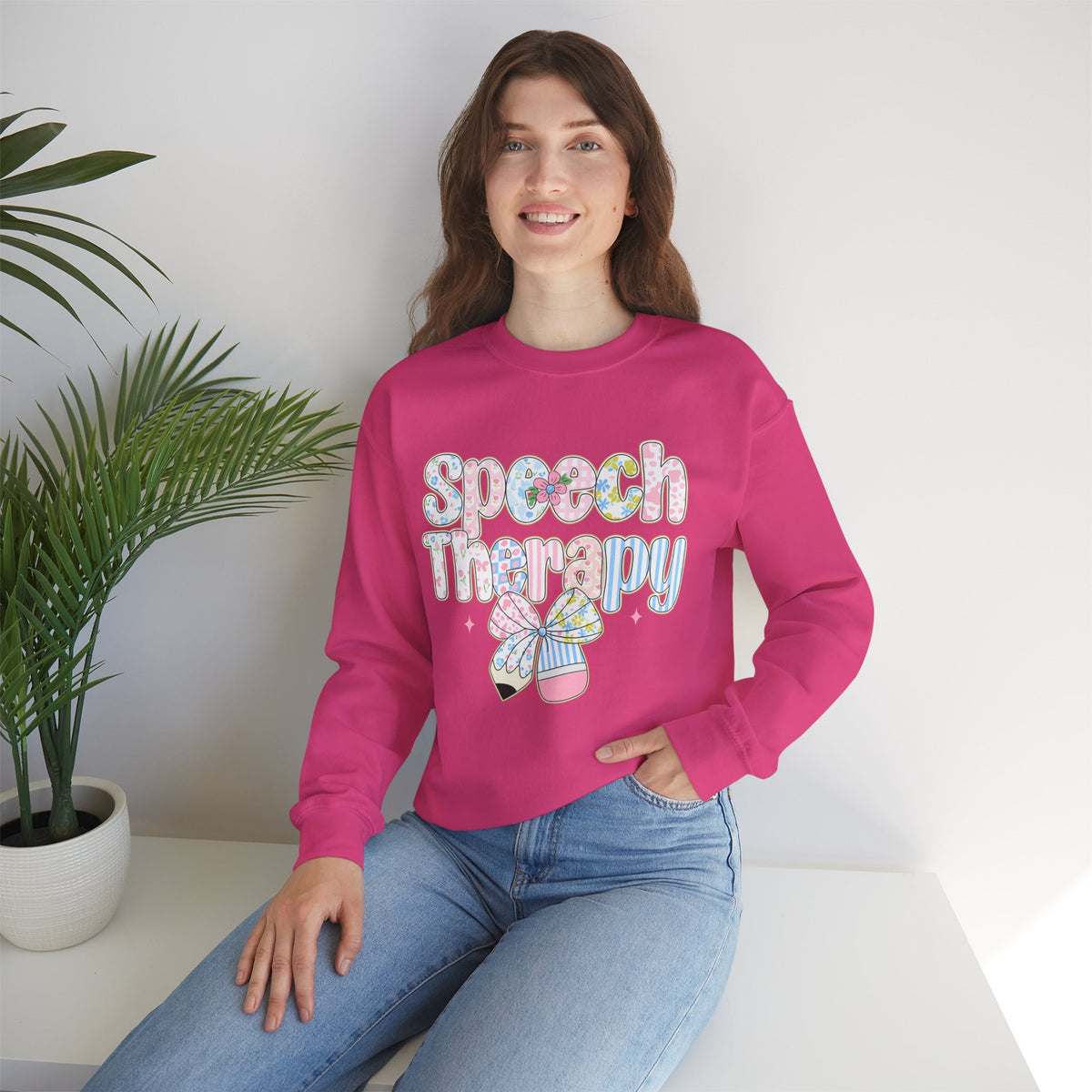 Speech Therapy - Pink Blue Coquette – Gildan Heavy Blend | Trendy Women’s Soft Sweatshirt. Direct to Garment. Printed & Shipped in the USA. Unisex Sizes.
