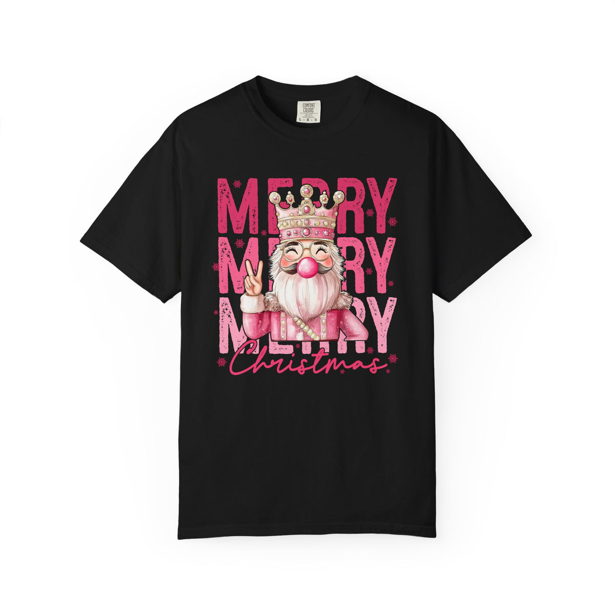 Merry Christmas — Cute Pink Bubblegum Nutcracker  - Comfort Colors | Trendy Women's T-Shirt. Direct to Garment. Printed & Shipped in the USA. Unisex Sizes.