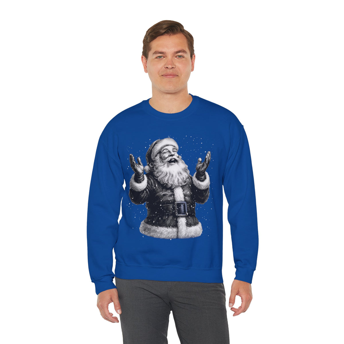Joyful Santa - Black and White Vintage – Gildan Heavy Blend | Trendy Women’s and Men's Soft Sweatshirt. Direct to Garment. Printed & Shipped in the USA. Unisex Sizes.