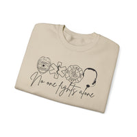 No One Fights Alone, Heroes – Gildan Heavy Blend | Trendy Women’s and Men's Soft Sweatshirt. Direct to Garment. Printed & Shipped in the USA. Unisex Sizes.