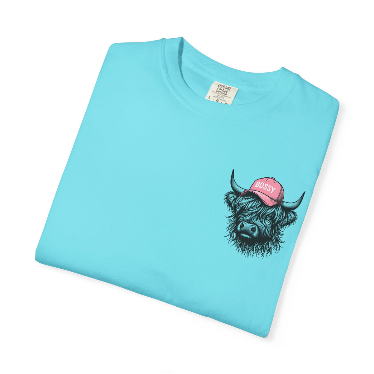 Head Heffa Highland Cow, Front & Back Print - Comfort Colors | Trendy Women's T-Shirt. Direct to Garment. Printed & Shipped in the USA. Unisex Sizes.