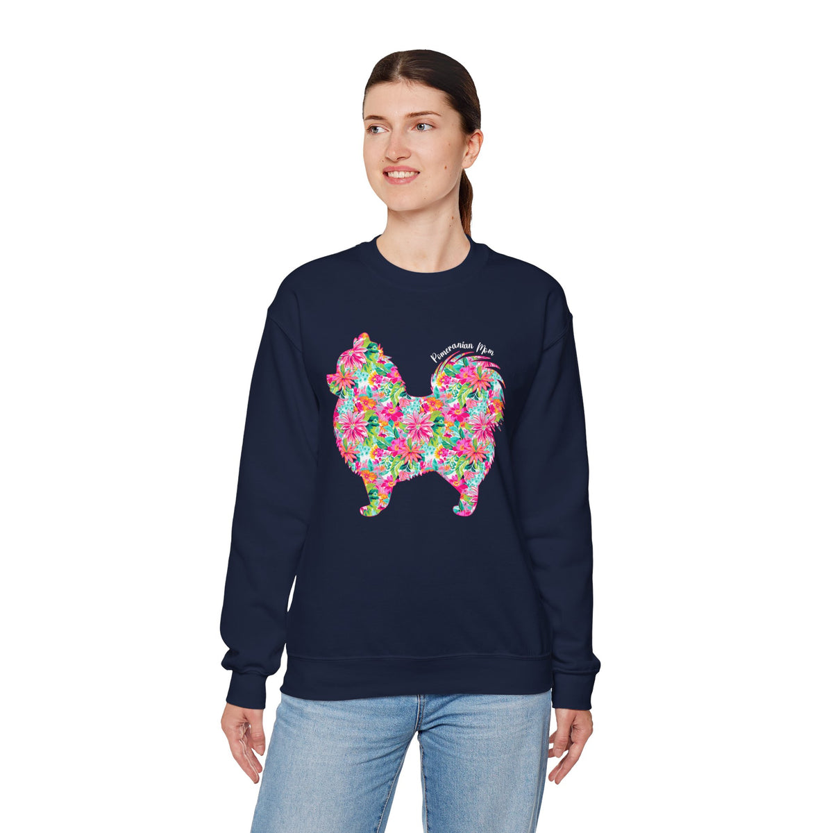 Pomeranian Mom, Floral – Gildan Heavy Blend | Trendy Women’s Soft Sweatshirt. Direct to Garment. Printed & Shipped in the USA. Unisex Sizes.