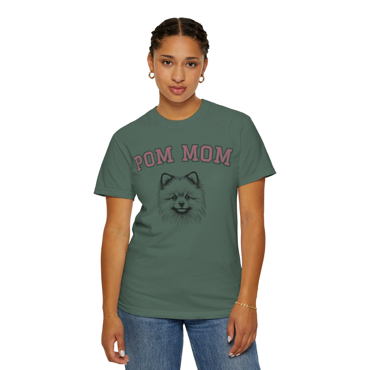 Pom Mom, Varsity - Comfort Colors | Trendy Women's T-Shirt. Direct to Garment. Printed & Shipped in the USA. Unisex Sizes.