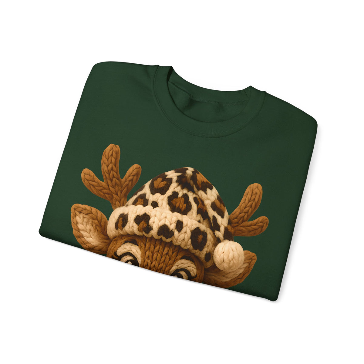 Rudolph Reindeer Leopard Santa Hat Christmas – Gildan Heavy Blend | Trendy Women’s Soft Sweatshirt. Direct to Garment. Printed & Shipped in the USA. Unisex Sizes.