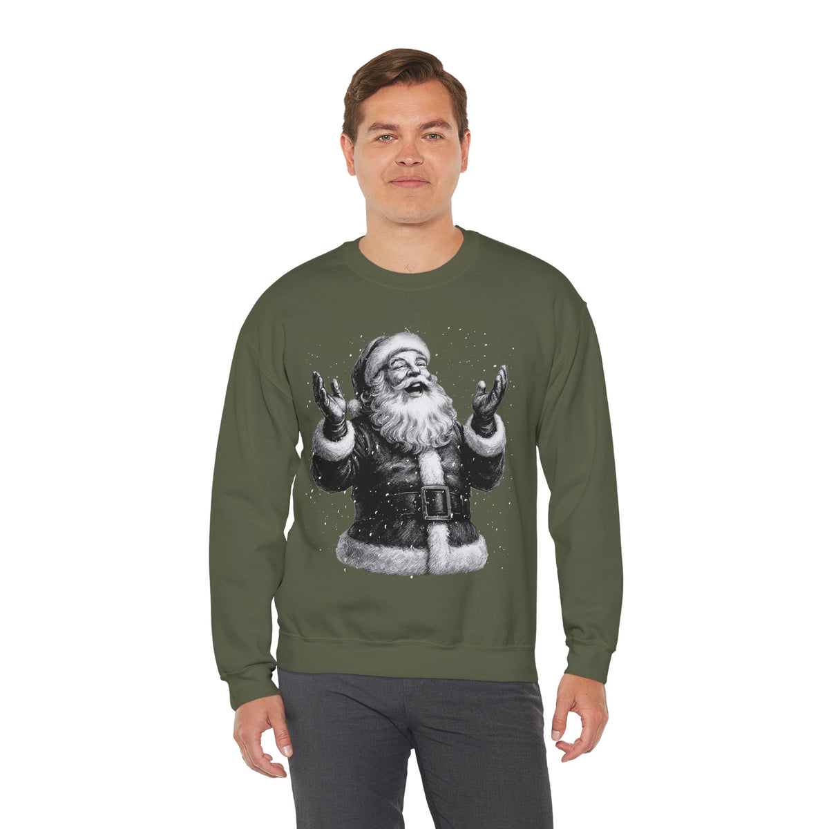 Joyful Santa - Black and White Vintage – Gildan Heavy Blend | Trendy Women’s and Men's Soft Sweatshirt. Direct to Garment. Printed & Shipped in the USA. Unisex Sizes.
