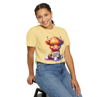 Sugar Addict Highland Cow - Comfort Colors | Trendy Women's T-Shirt. Direct to Garment. Printed & Shipped in the USA. Unisex Sizes.