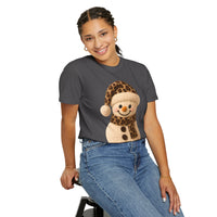 Cute Leopard Faux Knit Snowman Winter - Comfort Colors | Trendy Women's T-Shirt. Direct to Garment. Printed & Shipped in the USA. Unisex Sizes.