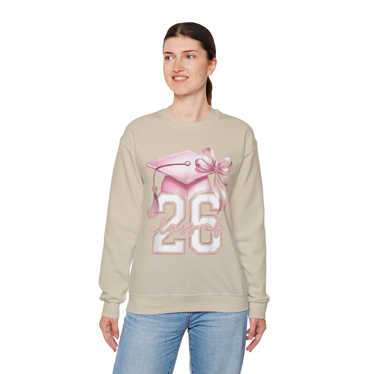 Pink Coquette, Class of 2026 26 Graduation, Pink Cap – Gildan Heavy Blend | Trendy Women’s Soft Sweatshirt. Direct to Garment. Printed & Shipped in the USA. Unisex Sizes.