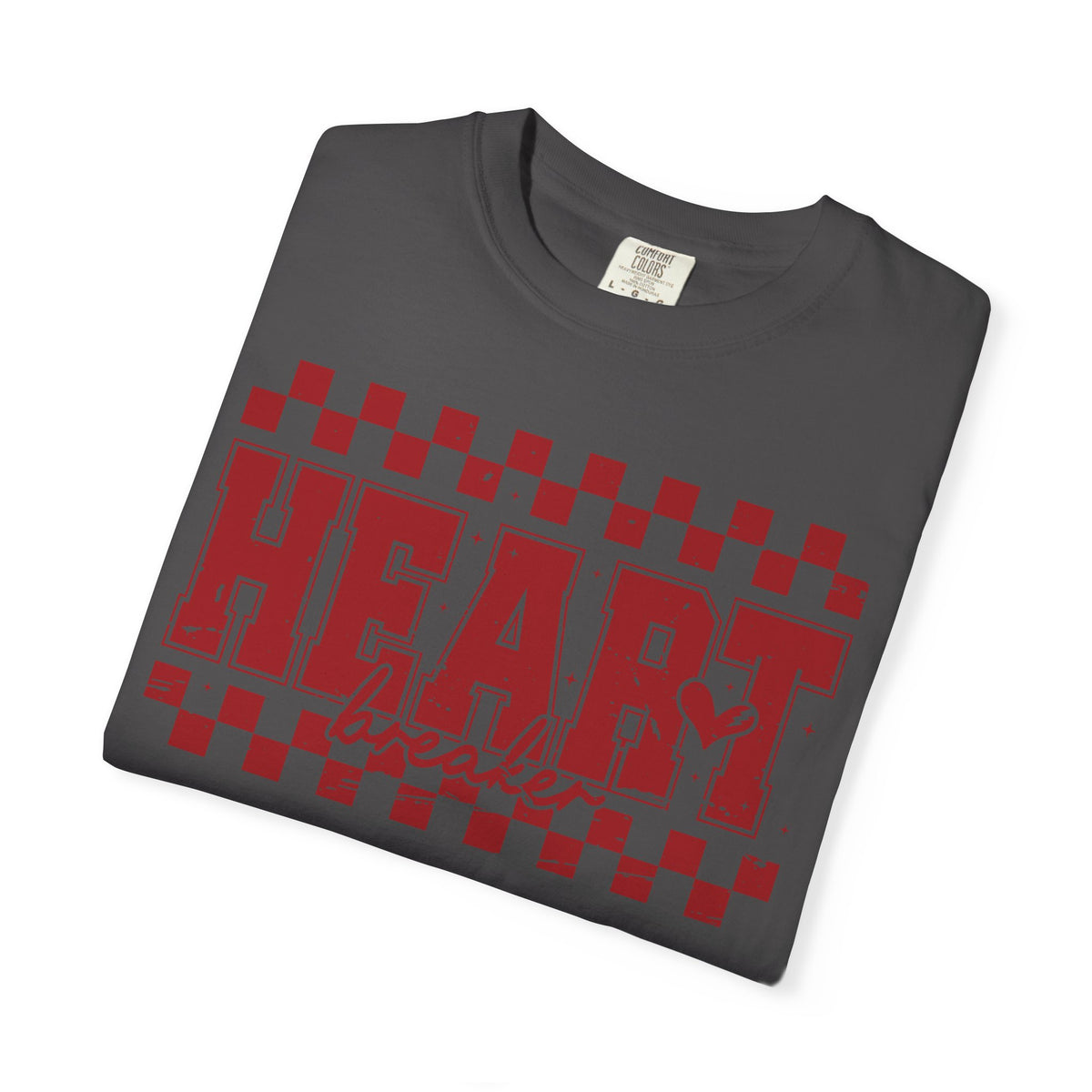 Heart Breaker, Red Checkered Distressed - Comfort Colors | Trendy Women's T-Shirt. Direct to Garment. Printed & Shipped in the USA. Unisex Sizes.