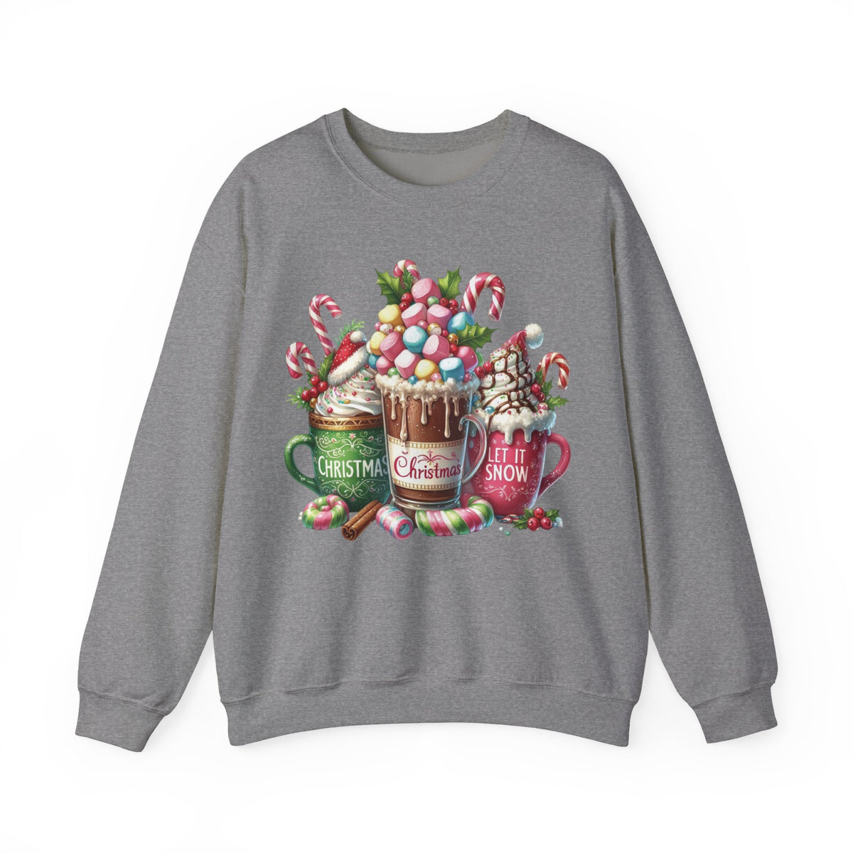 Hot Chocolate Mugs Christmas Hot Cocoa – Gildan Heavy Blend | Trendy Women’s Soft Sweatshirt. Direct to Garment. Printed & Shipped in the USA. Unisex Sizes.