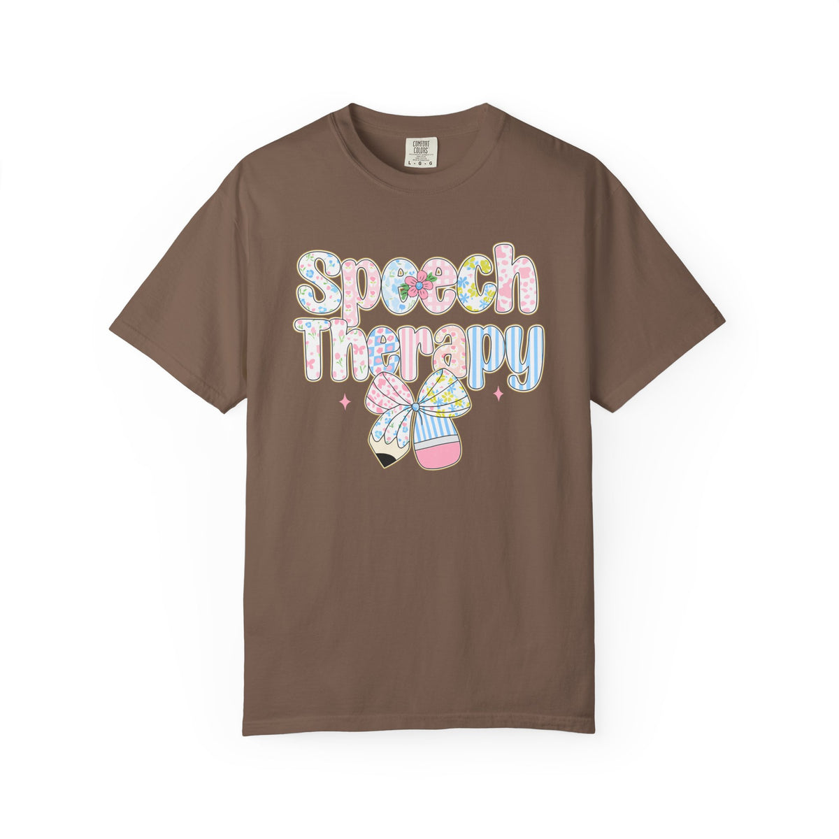 Speech Therapy - Pink Blue Coquette - Comfort Colors | Trendy Women's T-Shirt. Direct to Garment. Printed & Shipped in the USA. Unisex Sizes.