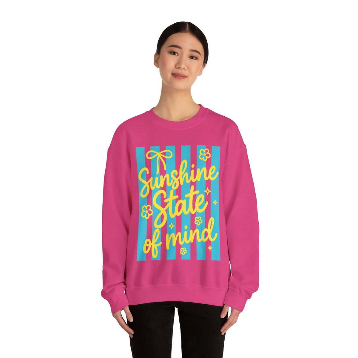 Sunshine State of Mind – Gildan Heavy Blend | Trendy Women’s Soft Sweatshirt. Direct to Garment. Printed & Shipped in the USA. Unisex Sizes.