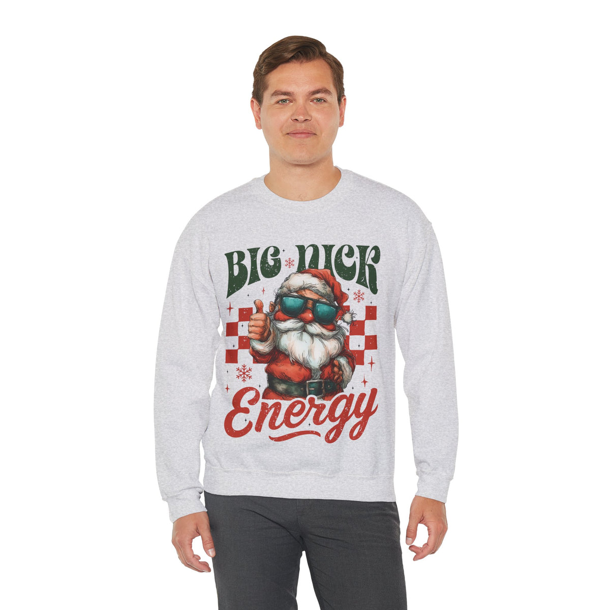 Big Nick Energy - Retro Santa Thumbs Up – Gildan Heavy Blend | Trendy Men's and Women’s Soft Sweatshirt. Direct to Garment. Printed & Shipped in the USA. Unisex Sizes.