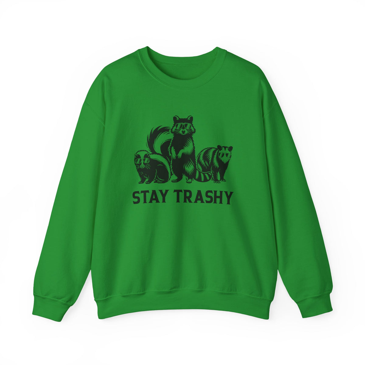 Stay Trashy, Skunk Raccoon Possum – Gildan Heavy Blend | Trendy Women’s and Men's Soft Sweatshirt. Direct to Garment. Printed & Shipped in the USA. Unisex Sizes.