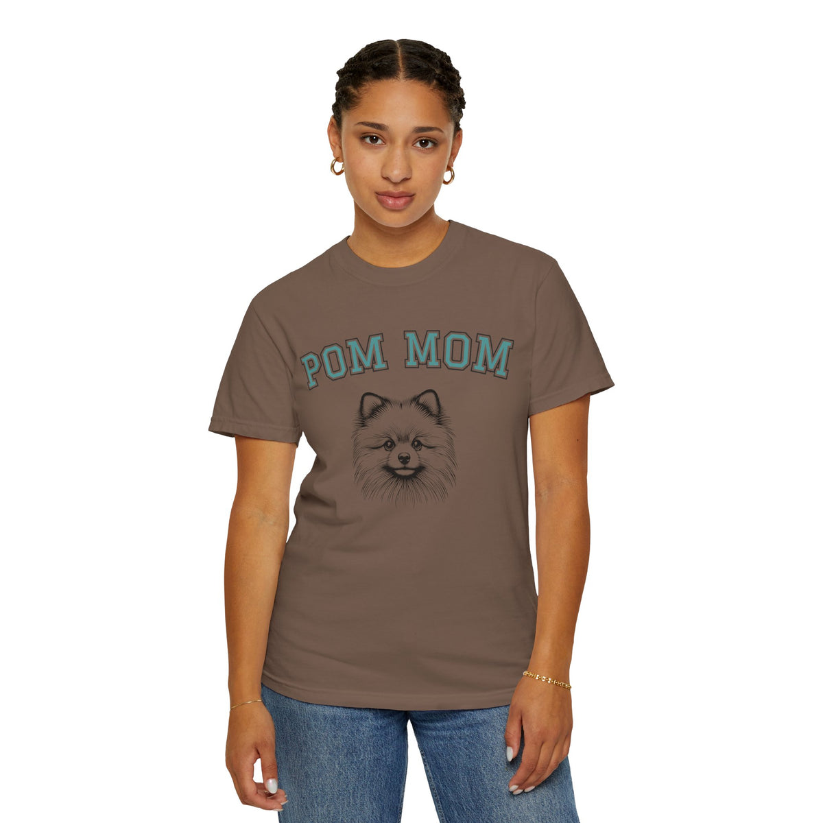 Pom Mom, Varsity - Comfort Colors | Trendy Women's T-Shirt. Direct to Garment. Printed & Shipped in the USA. Unisex Sizes.