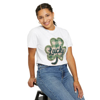 Lucky Shamrock Faux Knit - Comfort Colors | Trendy Men's and Women's T-Shirt. Direct to Garment. Printed & Shipped in the USA. Unisex Sizes.