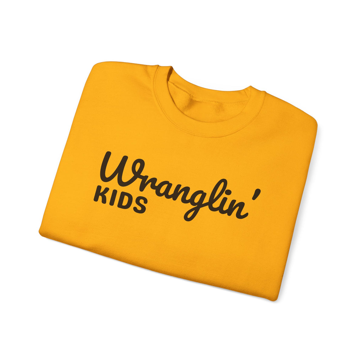 Wranglin' Kids Funny Mom Dad – Gildan Heavy Blend | Trendy Women’s and Men's Soft Sweatshirt. Direct to Garment. Printed & Shipped in the USA. Unisex Sizes.