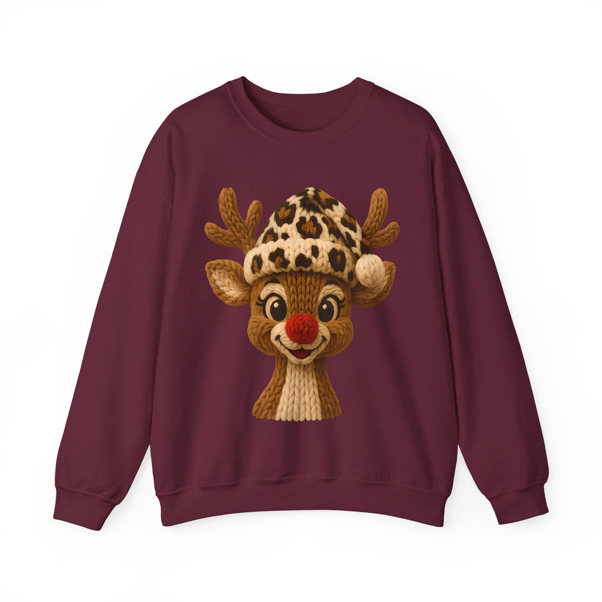 Rudolph Reindeer Leopard Santa Hat Christmas – Gildan Heavy Blend | Trendy Women’s Soft Sweatshirt. Direct to Garment. Printed & Shipped in the USA. Unisex Sizes.