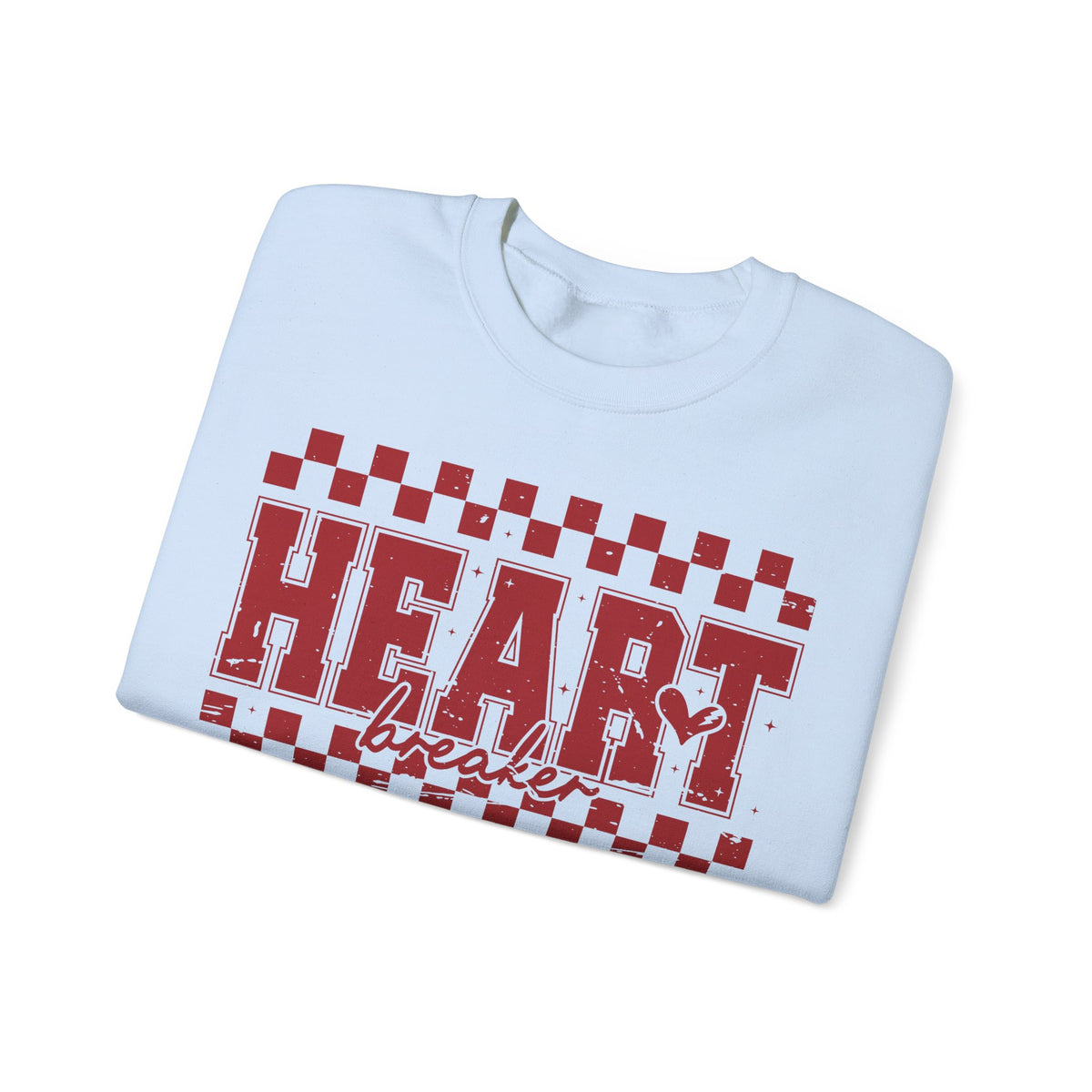 Heart Breaker, Red Checkered Distressed – Gildan Heavy Blend | Trendy Women’s Soft Sweatshirt. Direct to Garment. Printed & Shipped in the USA. Unisex Sizes.