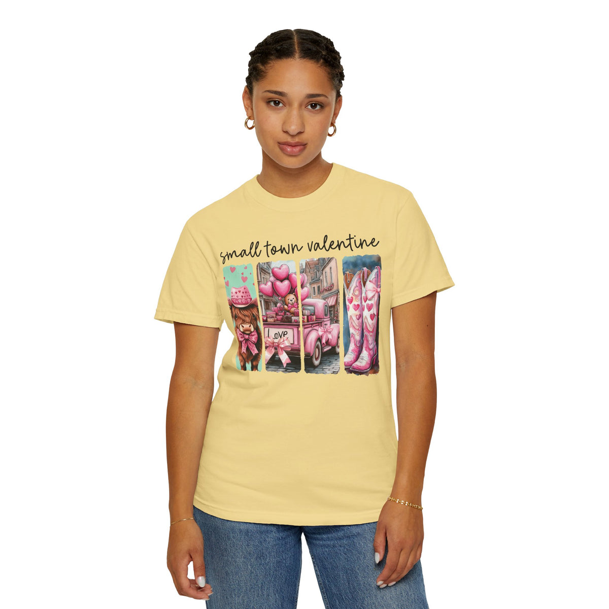Small Town Valentine - Comfort Colors | Trendy Women's T-Shirt. Direct to Garment. Printed & Shipped in the USA. Unisex Sizes.