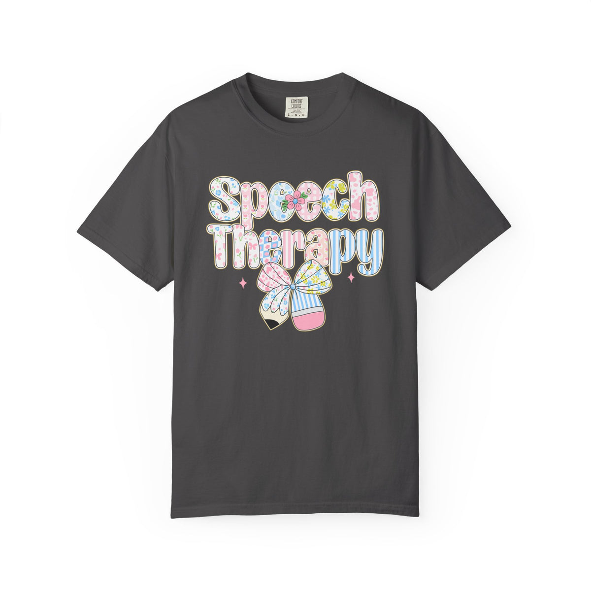 Speech Therapy - Pink Blue Coquette - Comfort Colors | Trendy Women's T-Shirt. Direct to Garment. Printed & Shipped in the USA. Unisex Sizes.