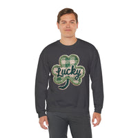Lucky Shamrock Faux Knit – Gildan Heavy Blend | Trendy Men's and Women’s Soft Sweatshirt. Direct to Garment. Printed & Shipped in the USA. Unisex Sizes.