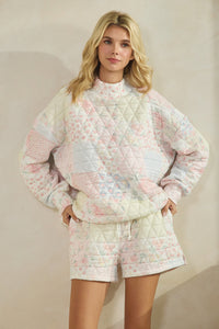 Floral Textured Quilted-Print Lounge Shorts with Pockets