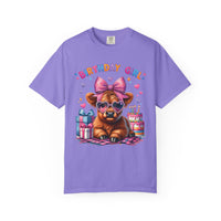 Birthday Girl, Highland Cow - Comfort Colors | Trendy Women's T-Shirt. Direct to Garment. Printed & Shipped in the USA. Unisex Sizes.