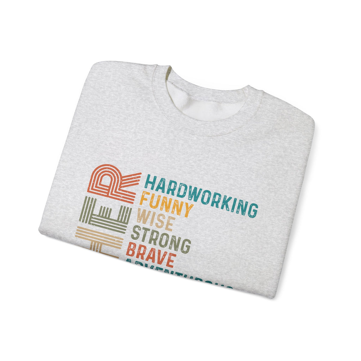 Father: Hardworking, Funny, Wise – Gildan Heavy Blend | Trendy Men's Soft Sweatshirt. Direct to Garment. Printed & Shipped in the USA. Unisex Sizes.