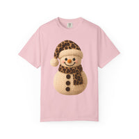 Cute Leopard Faux Knit Snowman Winter - Comfort Colors | Trendy Women's T-Shirt. Direct to Garment. Printed & Shipped in the USA. Unisex Sizes.