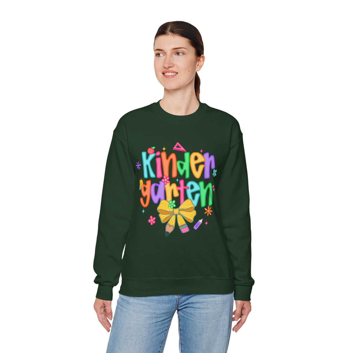 Coquette Kindergarten Pencil Bow – Gildan Heavy Blend | Trendy Women’s Soft Sweatshirt. Direct to Garment. Printed & Shipped in the USA. Unisex Sizes.