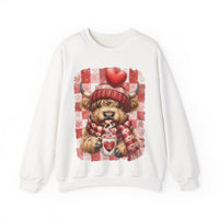 Highland Cow Be Mine, Red Checkered – Gildan Heavy Blend | Trendy Women’s Soft Sweatshirt. Direct to Garment. Printed & Shipped in the USA. Unisex Sizes.