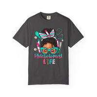 Phlebotomist Life, Messy Bun - Comfort Colors | Trendy Women's T-Shirt. Direct to Garment. Printed & Shipped in the USA. Unisex Sizes.