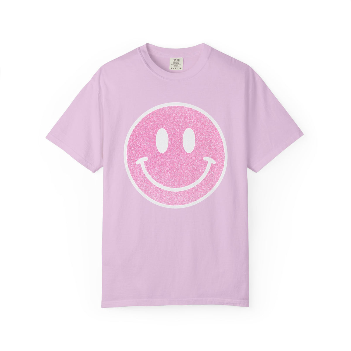 Faux Glitter Smiley - Comfort Colors | Trendy Women's T-Shirt. Direct to Garment. Printed & Shipped in the USA. Unisex Sizes.