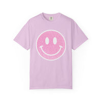 Faux Glitter Smiley - Comfort Colors | Trendy Women's T-Shirt. Direct to Garment. Printed & Shipped in the USA. Unisex Sizes.
