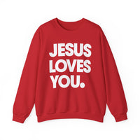 Jesus Loves You – Gildan Heavy Blend | Trendy Women’s and Men's Soft Sweatshirt. Direct to Garment. Printed & Shipped in the USA. Unisex Sizes.