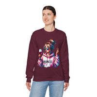 Dramatic Girl With Wine Messy Bun Peace Sign – Gildan Heavy Blend | Trendy Women’s Soft Sweatshirt. Direct to Garment. Printed & Shipped in the USA. Unisex Sizes.